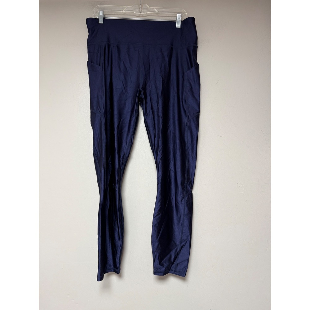 Fabletics Navy Blue Shiny High‎ Waisted Leggings with Pockets XXL LG2148463-1655